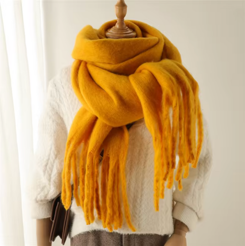 Oversized Scarf with Fringes for Women | Thick Knitted Winter Shawl
