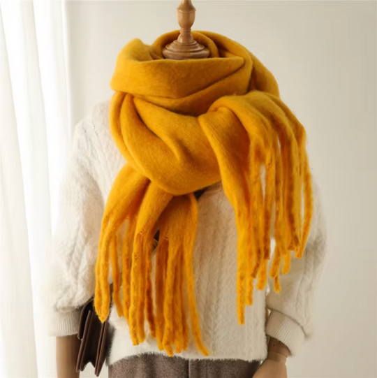 Oversized Scarf with Fringes for Women | Thick Knitted Winter Shawl