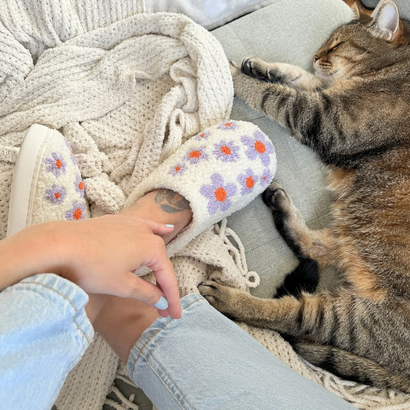 Paarse Bloemen Patroon Pantoffels | Warme Instap Binnen Huisschoenen