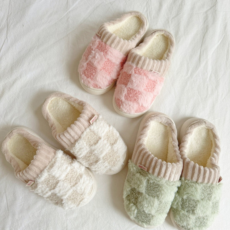 Warme Winter Pantoffels | Geruite Imitatiebont Huisschoenen