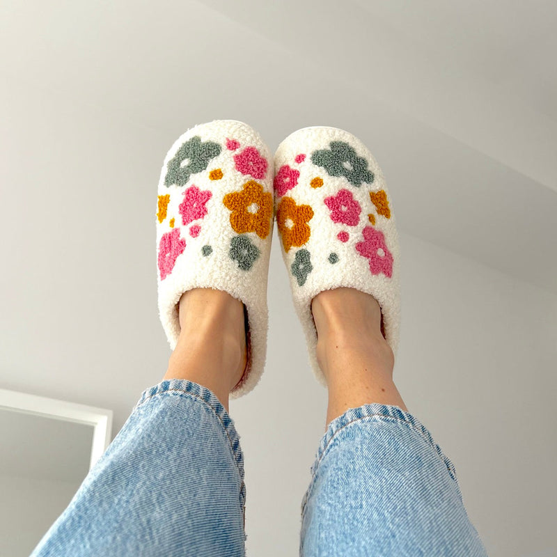 Warme Pantoffels met Bloemenpatroon | Decoratieve Binnen Huisschoenen