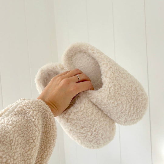 Warme Sherpa Stijl Pantoffels | Imitatiebont Gesloten Binnen Huisschoenen