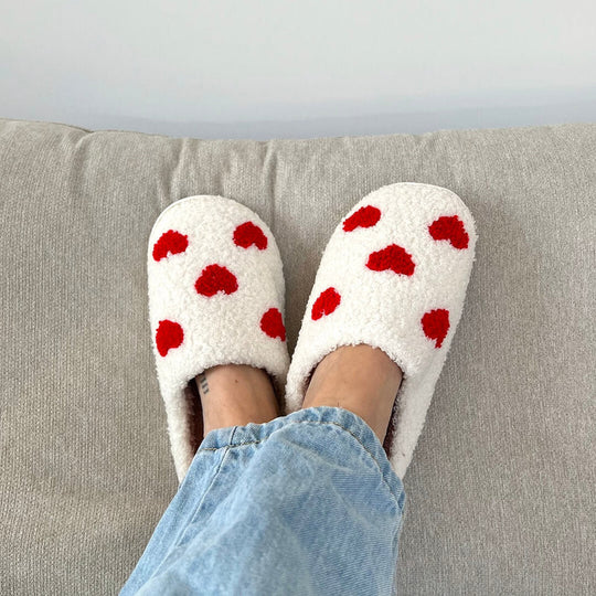 Warme Binnenschoenen | Pantoffels met Hartjes en Paddenstoelen Patroon