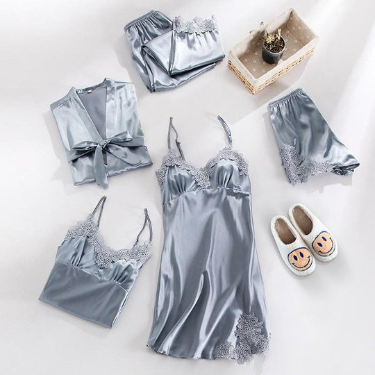 3-Delige Nachtkleding Stel in | Elegante Kanten Top, Korte Broek en Ochtendjas