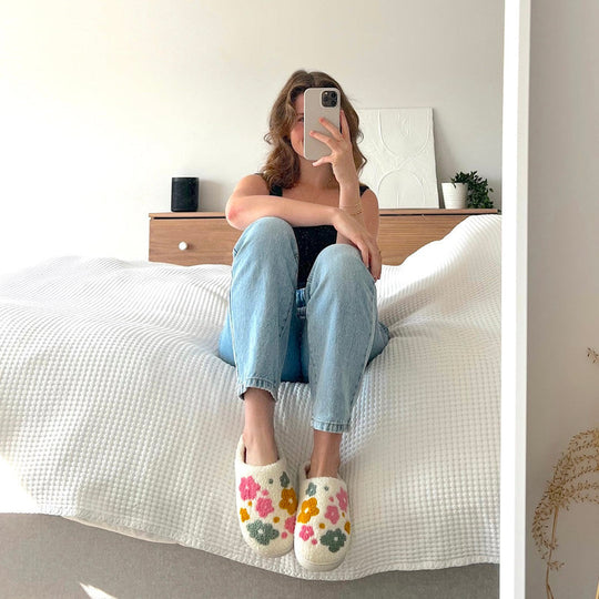Warme Pantoffels met Bloemenpatroon | Decoratieve Binnen Huisschoenen