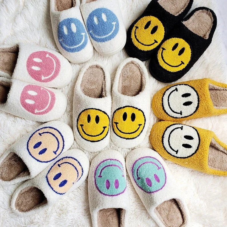 Warme Smiley Pantoffels | Meerkleurig Gezicht Patroon Huisschoenen