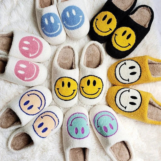 Warme Smiley Pantoffels | Meerkleurig Gezicht Patroon Huisschoenen