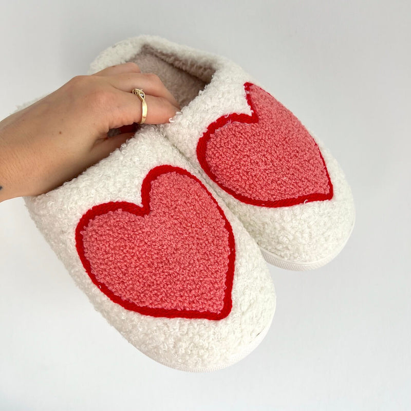Warme Binnenschoenen | Pantoffels met Hartjes en Paddenstoelen Patroon