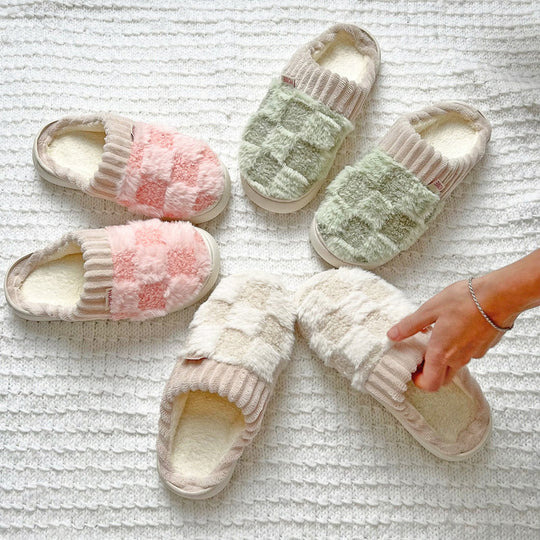 Warme Winter Pantoffels | Geruite Imitatiebont Huisschoenen