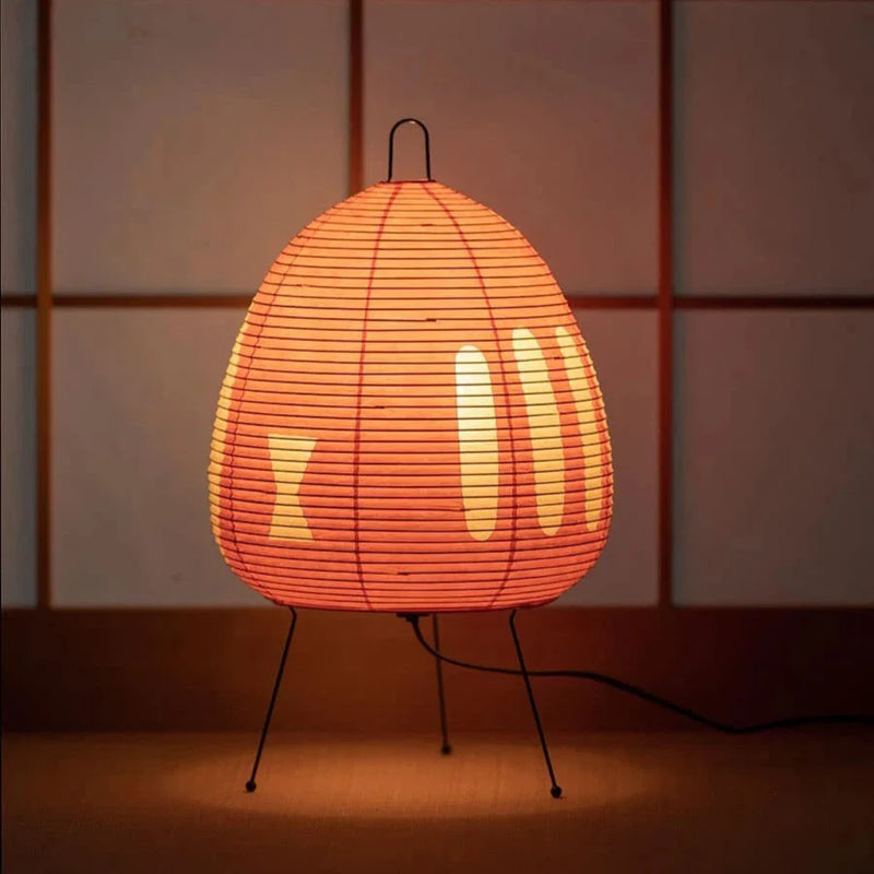 Lampe de table lanterne en papier style japonais | Lampe de bureau rétro trépied