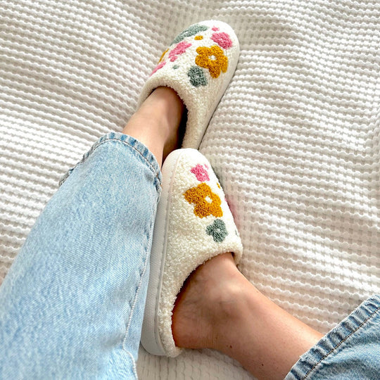 Warme Pantoffels met Bloemenpatroon | Decoratieve Binnen Huisschoenen
