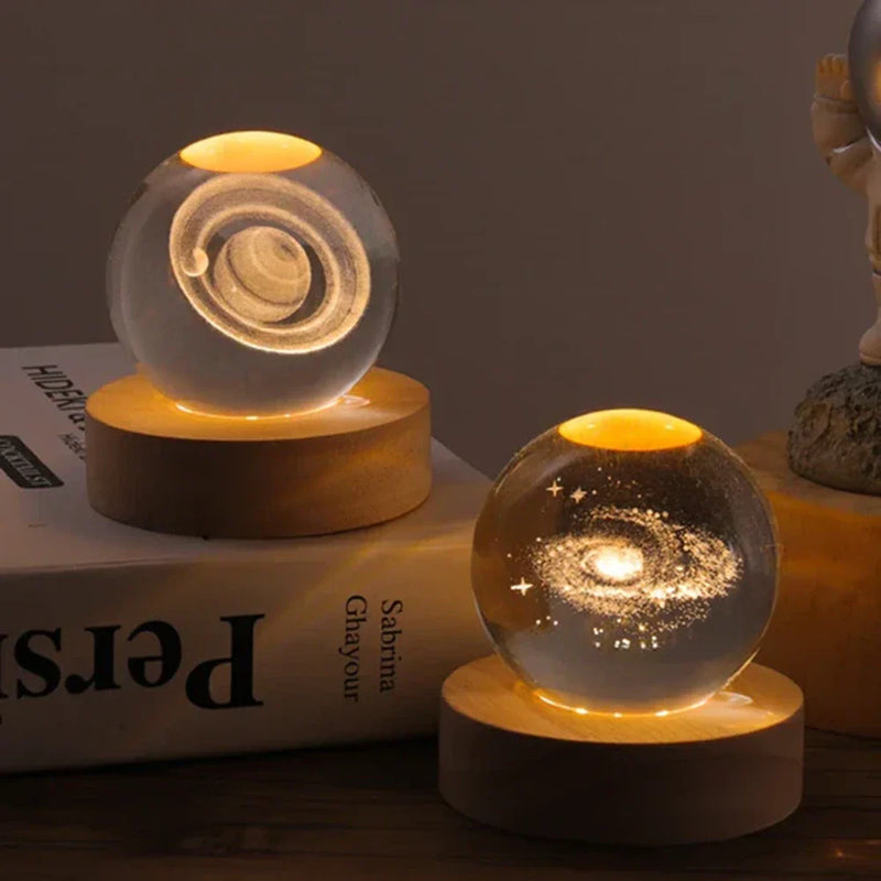 3D Gegraveerde Ruimte Bol Lamp | Verlicht Zonnestelsel en Melkweg Decoratie