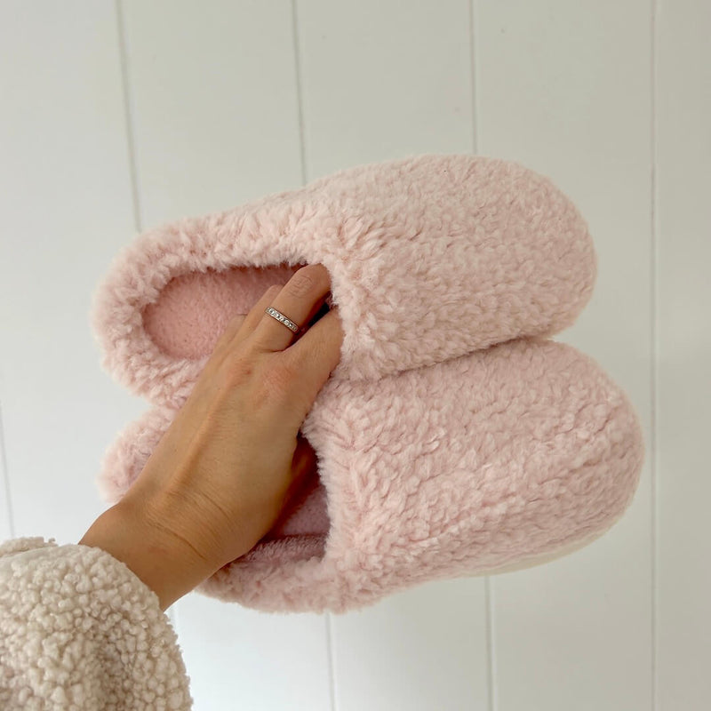 Warme Sherpa Stijl Pantoffels | Imitatiebont Gesloten Binnen Huisschoenen