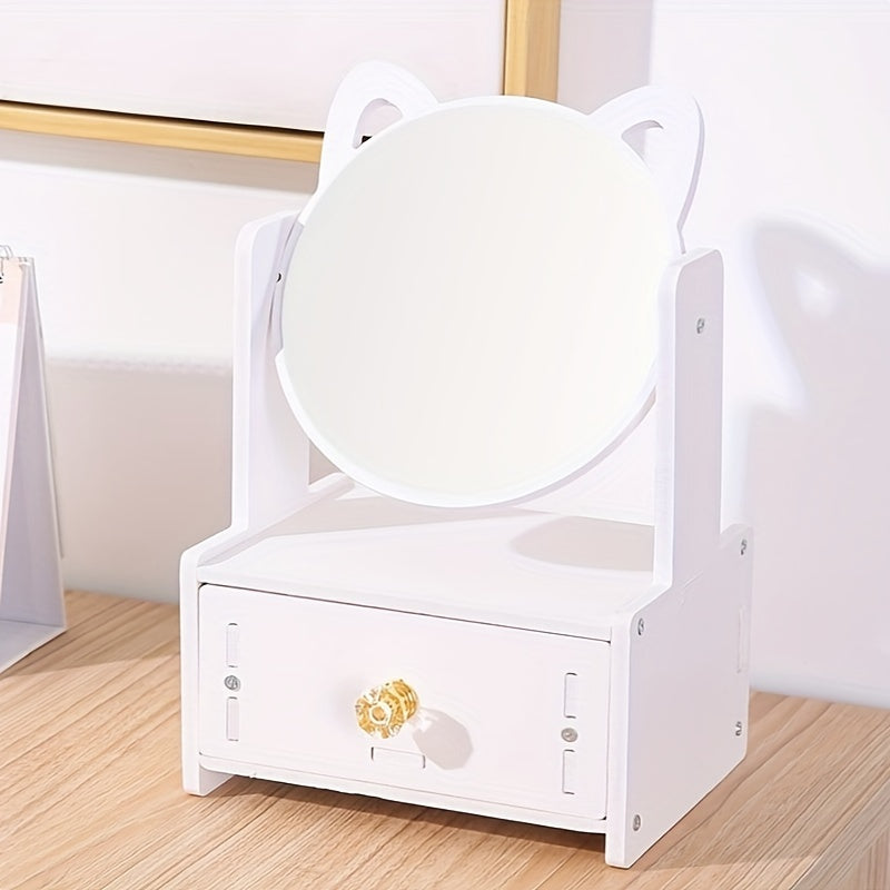 Schattige Kattenoor Make-up Spiegel met Opberglades | Tafelmodel Kaptafel Organisator