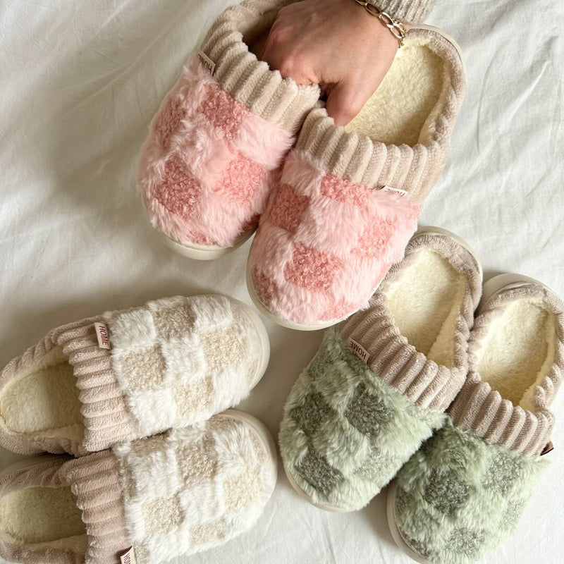 Warme Winter Pantoffels | Geruite Imitatiebont Huisschoenen
