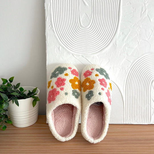 Warme Pantoffels met Bloemenpatroon | Decoratieve Binnen Huisschoenen