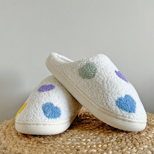 Warme Binnen Pantoffels | Patroon met Gekleurde Hartjes Huisschoenen