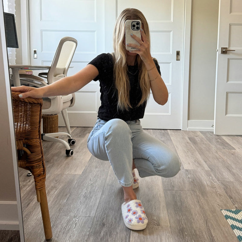 Paarse Bloemen Patroon Pantoffels | Warme Instap Binnen Huisschoenen