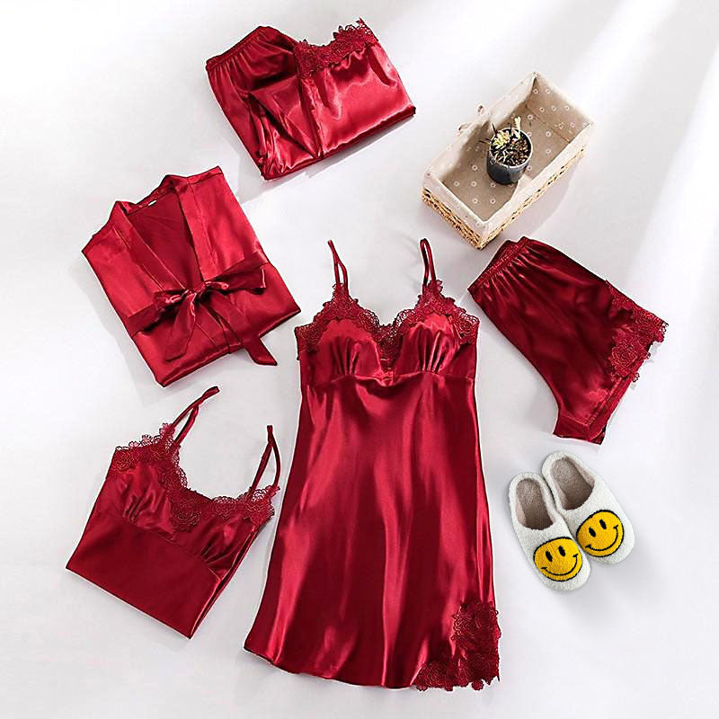 3-Delige Nachtkleding Stel in | Elegante Kanten Top, Korte Broek en Ochtendjas
