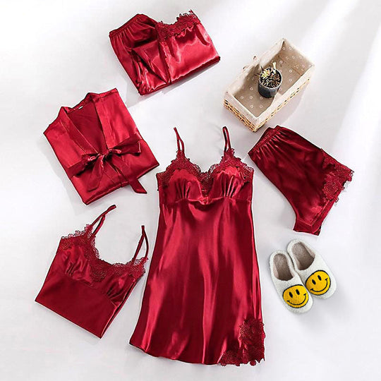 3-Delige Nachtkleding Stel in | Elegante Kanten Top, Korte Broek en Ochtendjas