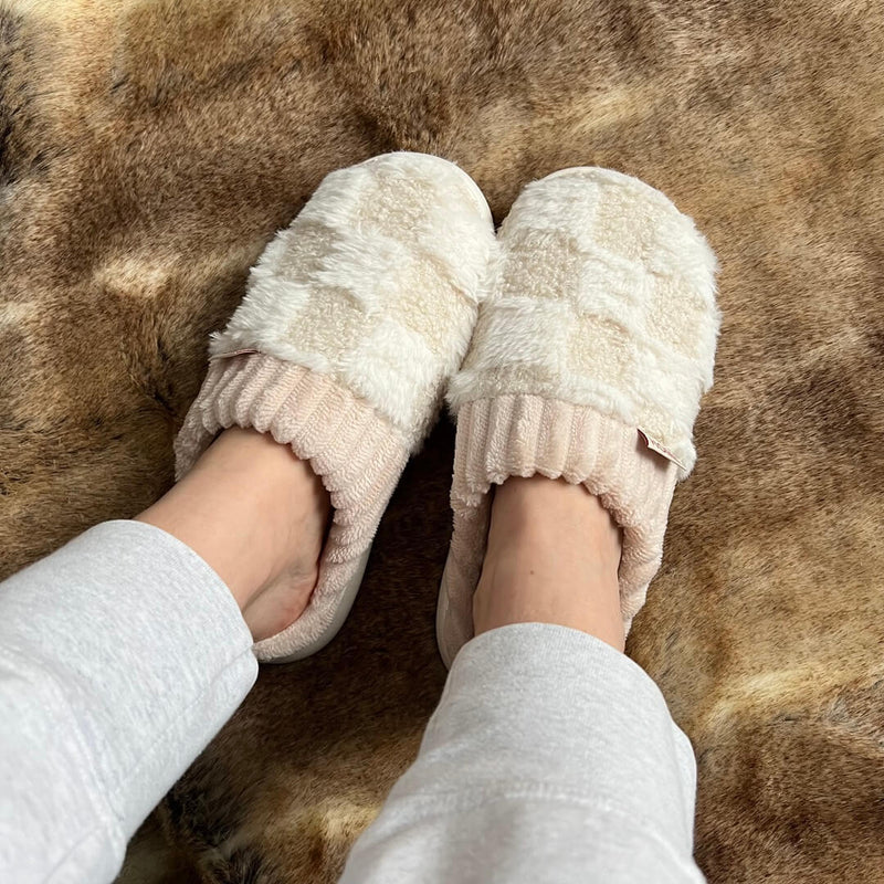 Warme Winter Pantoffels | Geruite Imitatiebont Huisschoenen