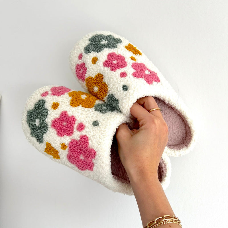 Warme Pantoffels met Bloemenpatroon | Decoratieve Binnen Huisschoenen