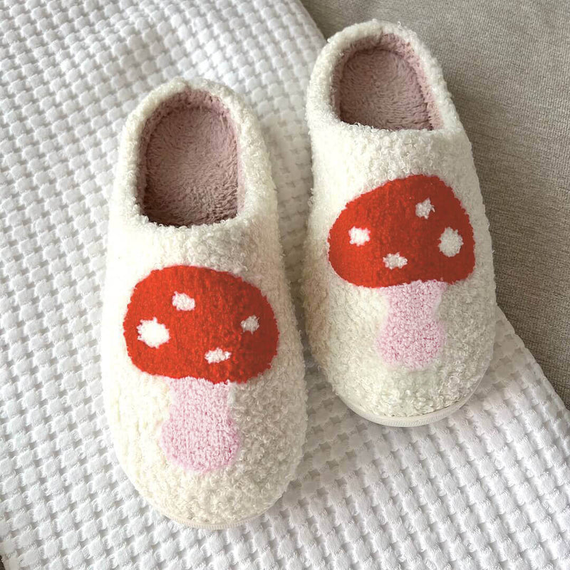 Warme Binnenschoenen | Pantoffels met Hartjes en Paddenstoelen Patroon