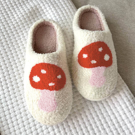 Warme Binnenschoenen | Pantoffels met Hartjes en Paddenstoelen Patroon