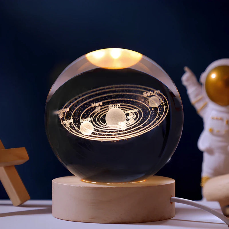 3D Gegraveerde Ruimte Bol Lamp | Verlicht Zonnestelsel en Melkweg Decoratie