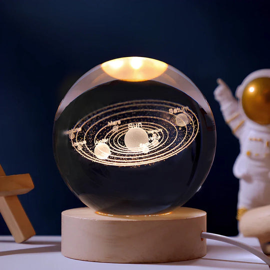 3D Gegraveerde Ruimte Bol Lamp | Verlicht Zonnestelsel en Melkweg Decoratie