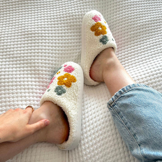 Warme Pantoffels met Bloemenpatroon | Decoratieve Binnen Huisschoenen