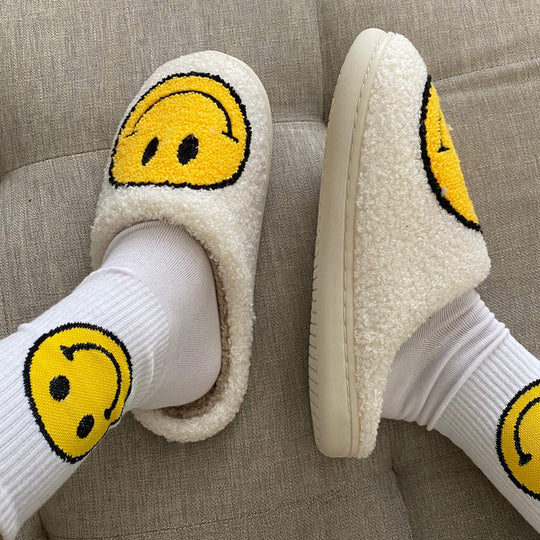 Warme Smiley Pantoffels | Meerkleurig Gezicht Patroon Huisschoenen