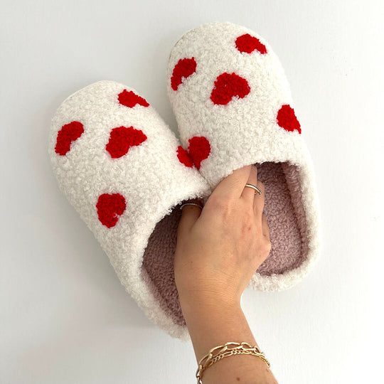 Warme Binnenschoenen | Pantoffels met Hartjes en Paddenstoelen Patroon