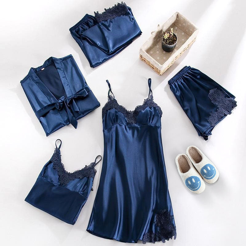 3-Delige Nachtkleding Stel in | Elegante Kanten Top, Korte Broek en Ochtendjas