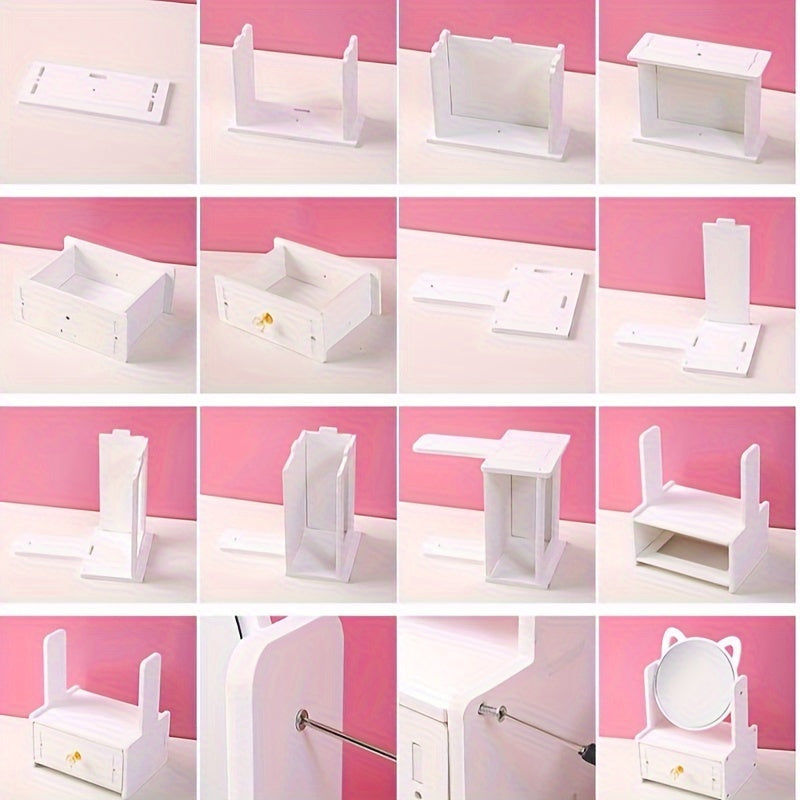 Schattige Kattenoor Make-up Spiegel met Opberglades | Tafelmodel Kaptafel Organisator