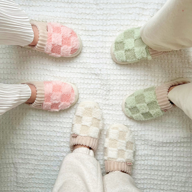 Warme Winter Pantoffels | Geruite Imitatiebont Huisschoenen