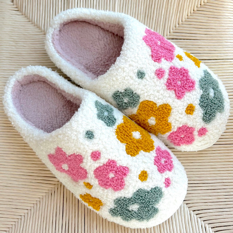 Warme Pantoffels met Bloemenpatroon | Decoratieve Binnen Huisschoenen