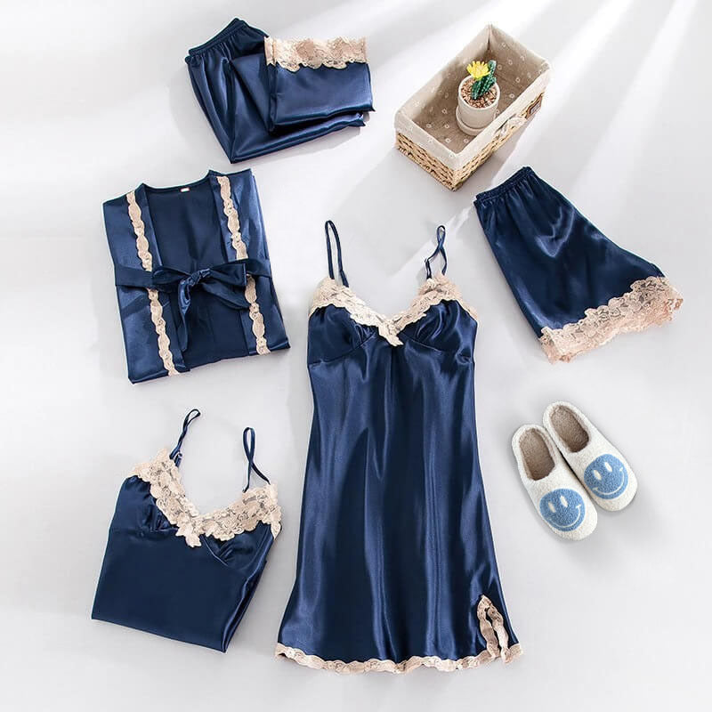 3-Delige Nachtkleding Stel in | Elegante Kanten Top, Korte Broek en Ochtendjas
