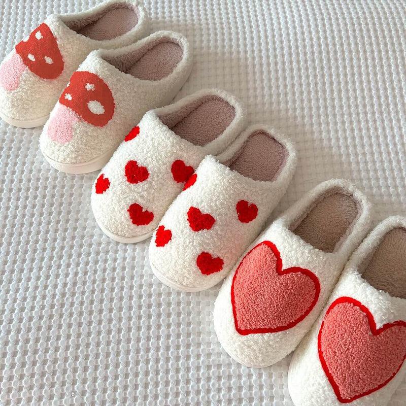 Warme Binnenschoenen | Pantoffels met Hartjes en Paddenstoelen Patroon