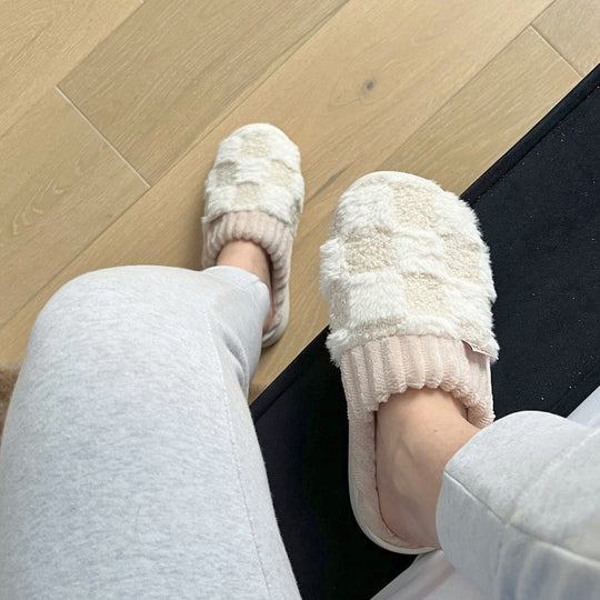 Warme Winter Pantoffels | Geruite Imitatiebont Huisschoenen
