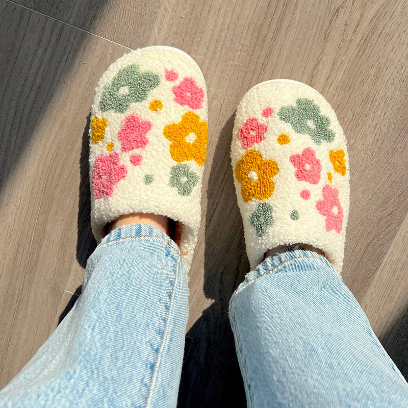 Warme Pantoffels met Bloemenpatroon | Decoratieve Binnen Huisschoenen