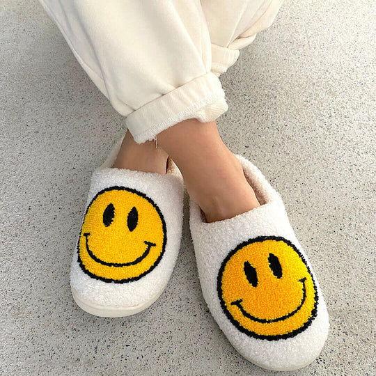 Warme Smiley Pantoffels | Meerkleurig Gezicht Patroon Huisschoenen