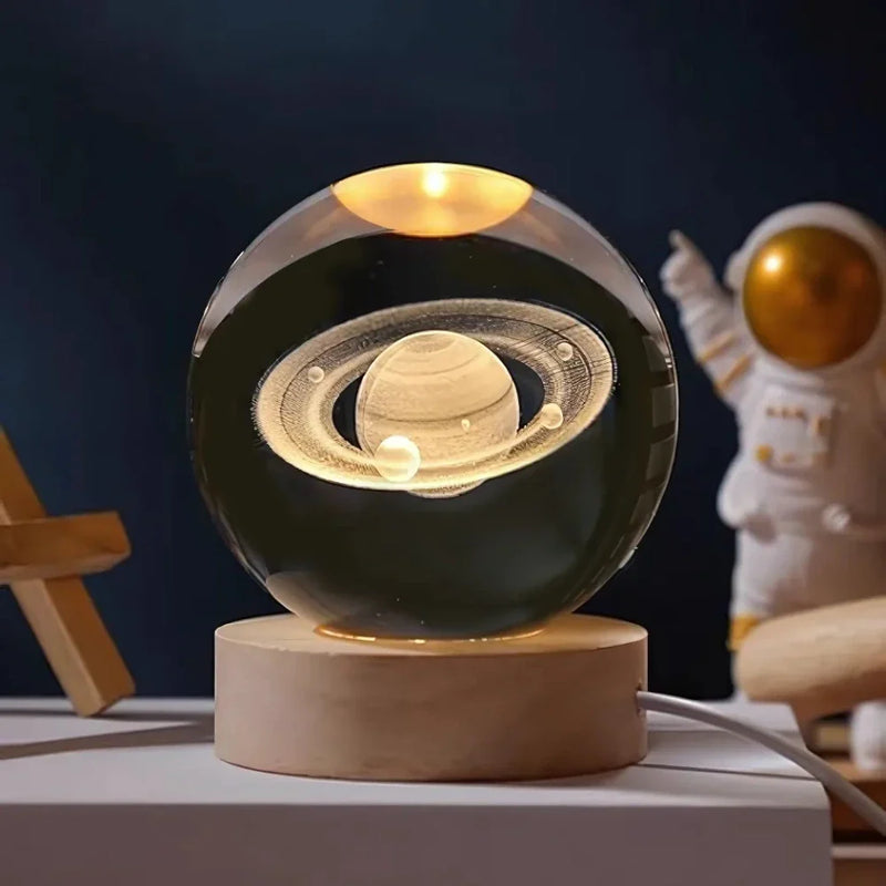 3D Gegraveerde Ruimte Bol Lamp | Verlicht Zonnestelsel en Melkweg Decoratie