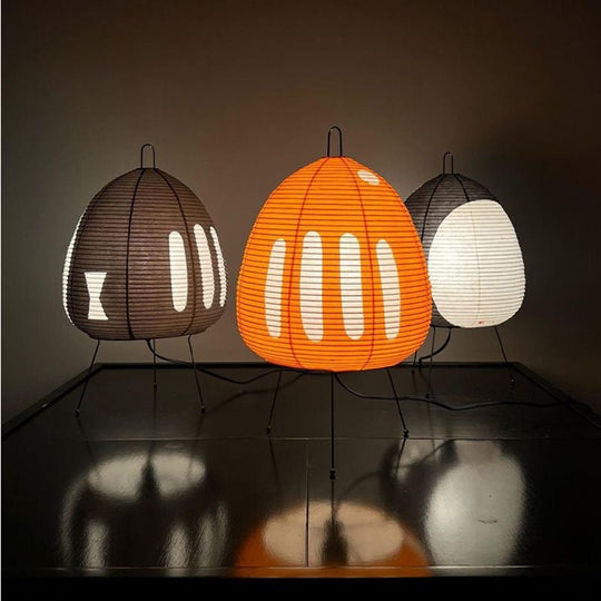 Lampe de table lanterne en papier style japonais | Lampe de bureau rétro trépied