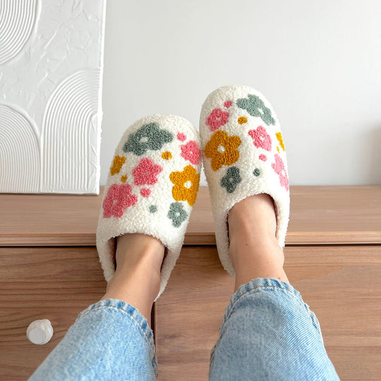 Warme Pantoffels met Bloemenpatroon | Decoratieve Binnen Huisschoenen