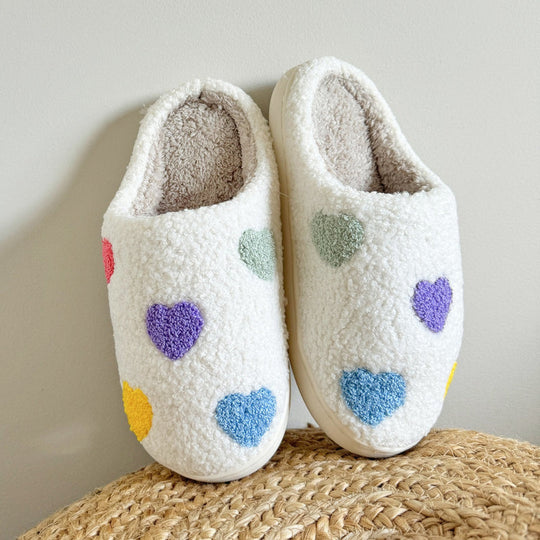 Warme Binnen Pantoffels | Patroon met Gekleurde Hartjes Huisschoenen