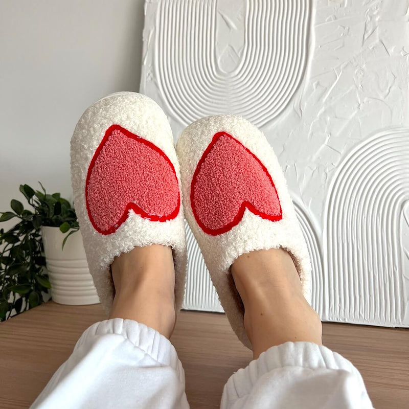 Warme Binnenschoenen | Pantoffels met Hartjes en Paddenstoelen Patroon