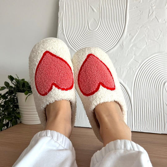 Warme Binnenschoenen | Pantoffels met Hartjes en Paddenstoelen Patroon