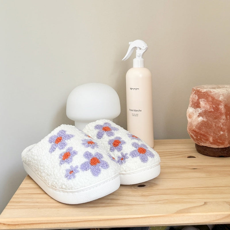 Paarse Bloemen Patroon Pantoffels | Warme Instap Binnen Huisschoenen