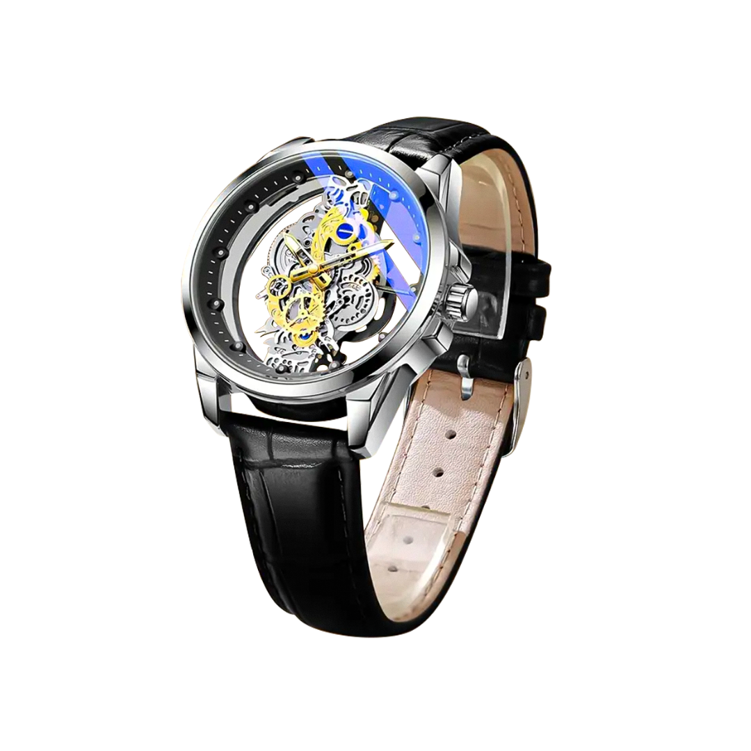 Skeleton Dial Analoog Horloge voor Heren | Bimetalen RVS Band 42mm